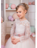 Ivory And Blush Pink Lace Tulle V Back Beaded Flower Girl Dress